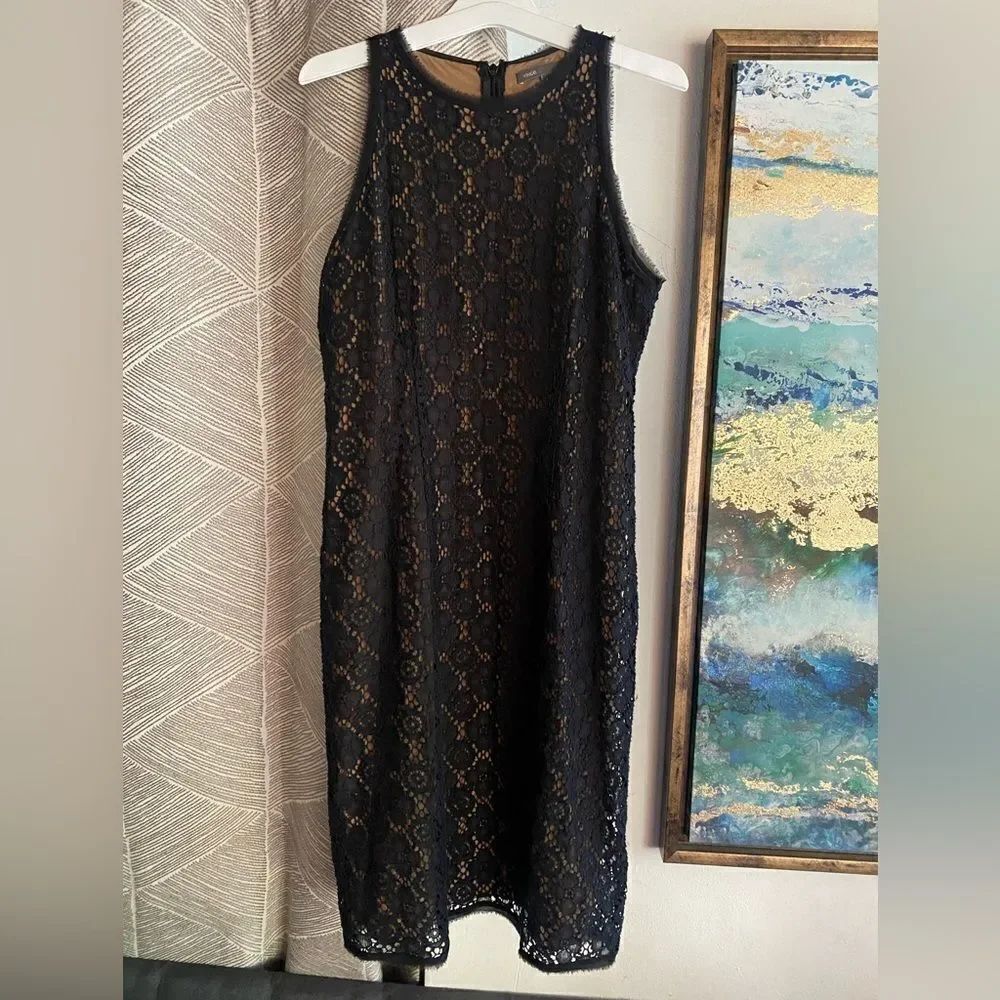 Vince Dress Womens Sz 4 Black Lace Overlay Cotton Blend Sleeveless Lined